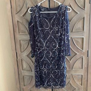 Beaded fitted navy dress European